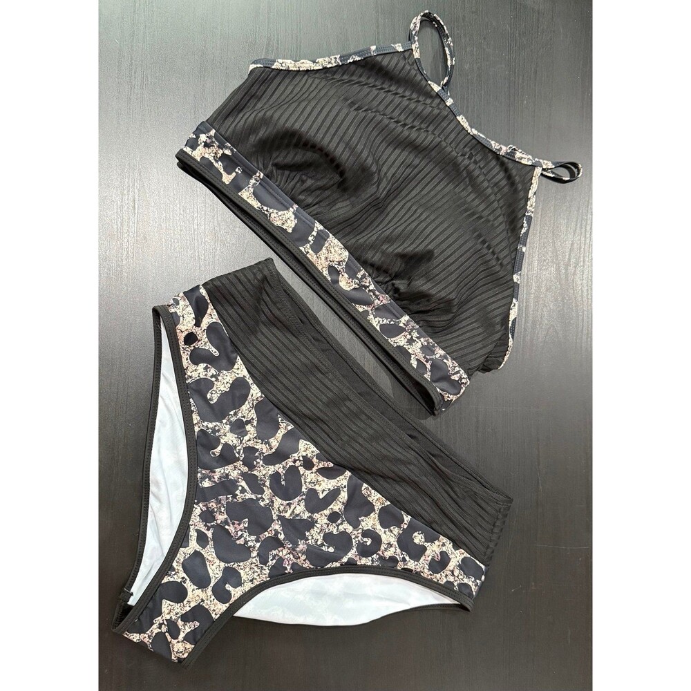 Leopard print high waisted bikini NWOT size large
